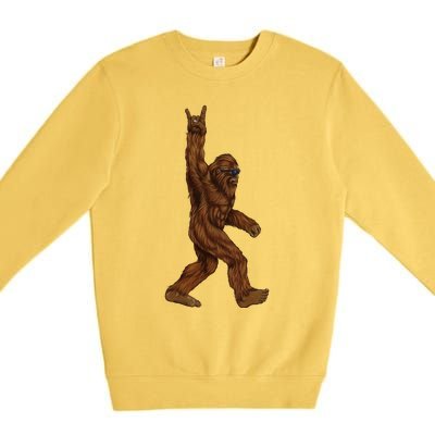 Rock On Bigfoot Sasquatch Loves Rock And Roll Sunglasses On Premium Crewneck Sweatshirt