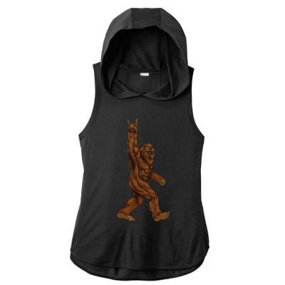 Rock On Bigfoot Sasquatch Loves Rock And Roll Sunglasses On Ladies PosiCharge Tri-Blend Wicking Draft Hoodie Tank