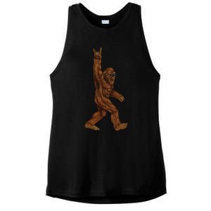 Rock On Bigfoot Sasquatch Loves Rock And Roll Sunglasses On Ladies PosiCharge Tri-Blend Wicking Tank