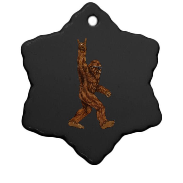 Rock On Bigfoot Sasquatch Loves Rock And Roll Sunglasses On Ceramic Star Ornament