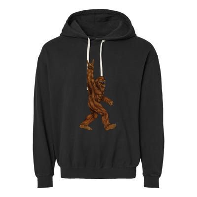 Rock On Bigfoot Sasquatch Loves Rock And Roll Sunglasses On Garment-Dyed Fleece Hoodie