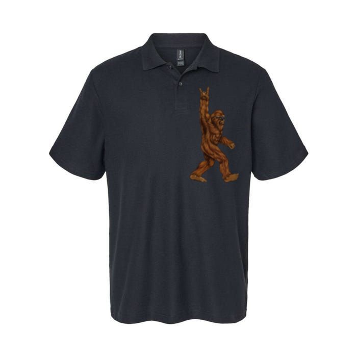 Rock On Bigfoot Sasquatch Loves Rock And Roll Sunglasses On Softstyle Adult Sport Polo