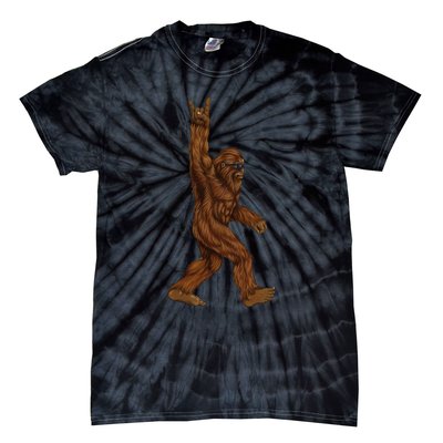 Rock On Bigfoot Sasquatch Loves Rock And Roll Sunglasses On Tie-Dye T-Shirt