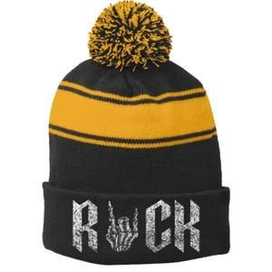 Rock On Band For  Rock And Roll Stripe Pom Pom Beanie