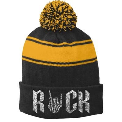 Rock On Band For  Rock And Roll Stripe Pom Pom Beanie