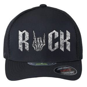 Rock On Band For  Rock And Roll Flexfit Unipanel Trucker Cap