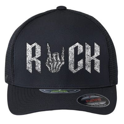 Rock On Band For  Rock And Roll Flexfit Unipanel Trucker Cap