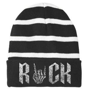 Rock On Band For  Rock And Roll Striped Beanie with Solid Band