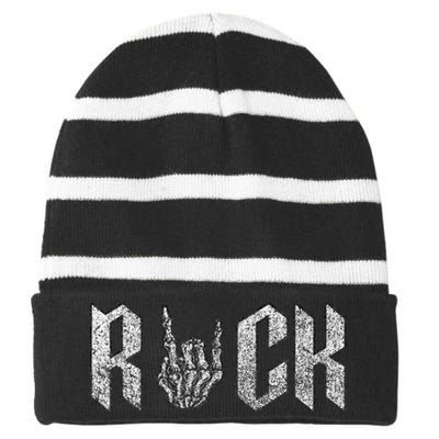 Rock On Band For  Rock And Roll Striped Beanie with Solid Band