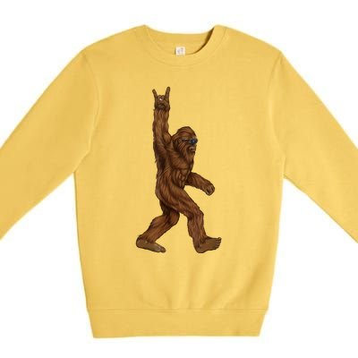 Rock On Bigfoot Sasquatch Loves Rock And Roll Sunglasses On Premium Crewneck Sweatshirt