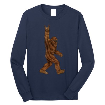 Rock On Bigfoot Sasquatch Loves Rock And Roll Sunglasses On Long Sleeve Shirt