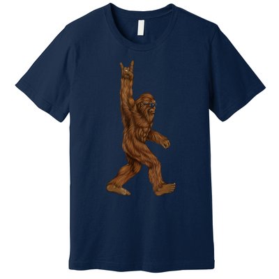 Rock On Bigfoot Sasquatch Loves Rock And Roll Sunglasses On Premium T-Shirt