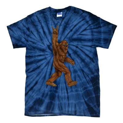 Rock On Bigfoot Sasquatch Loves Rock And Roll Sunglasses On Tie-Dye T-Shirt