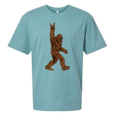 Rock On Bigfoot Sasquatch Loves Rock And Roll Sunglasses On Sueded Cloud Jersey T-Shirt