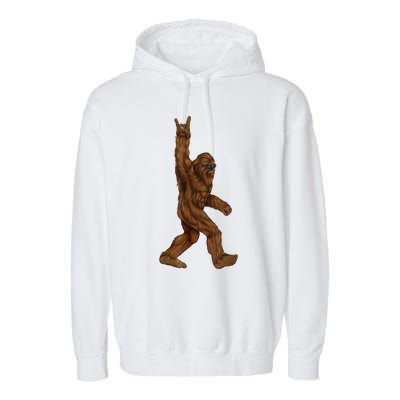 Rock On Bigfoot Sasquatch Loves Rock And Roll Sunglasses On Garment-Dyed Fleece Hoodie