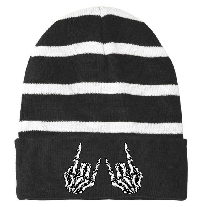 Rock On Band Tees For Women Rock And Roll For Men Striped Beanie with Solid Band