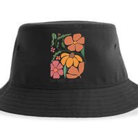 Retro Orange Blooms Groovy Floral We Exist We Resist Sustainable Bucket Hat
