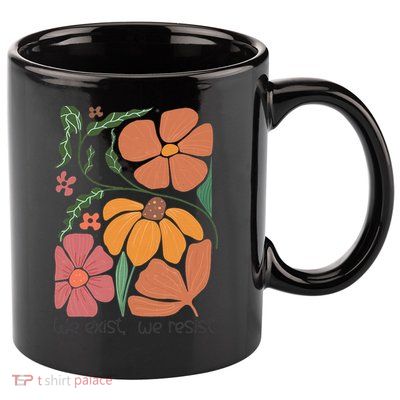 Retro Orange Blooms Groovy Floral We Exist We Resist 11oz C Handle Ceramic Mug
