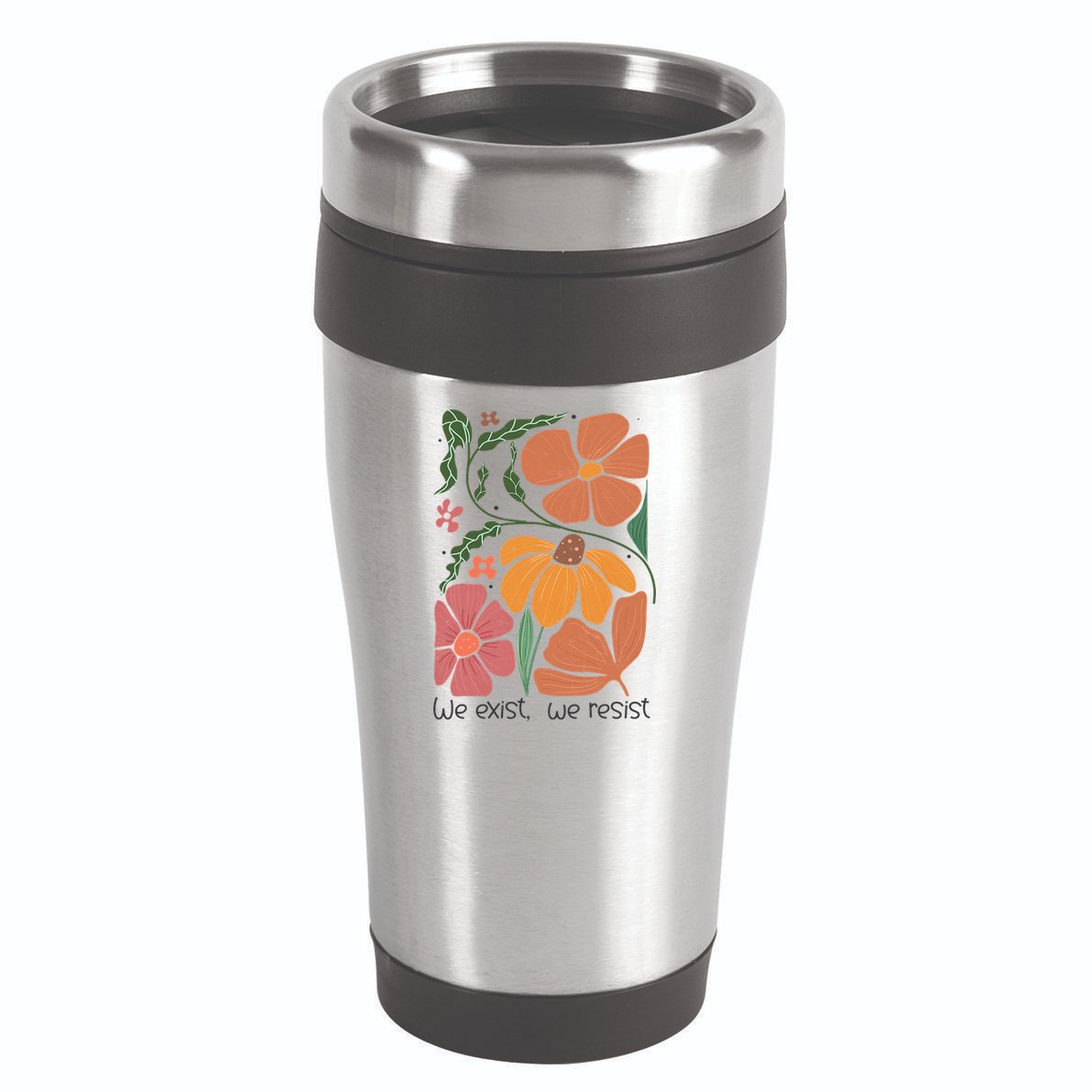 Retro Orange Blooms Groovy Floral We Exist We Resist 16oz Travel Tumbler