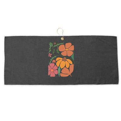 Retro Orange Blooms Groovy Floral We Exist We Resist Large Microfiber Waffle Golf Towel