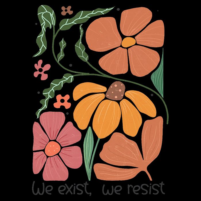 Retro Orange Blooms Groovy Floral We Exist We Resist Kids Sweatshirt