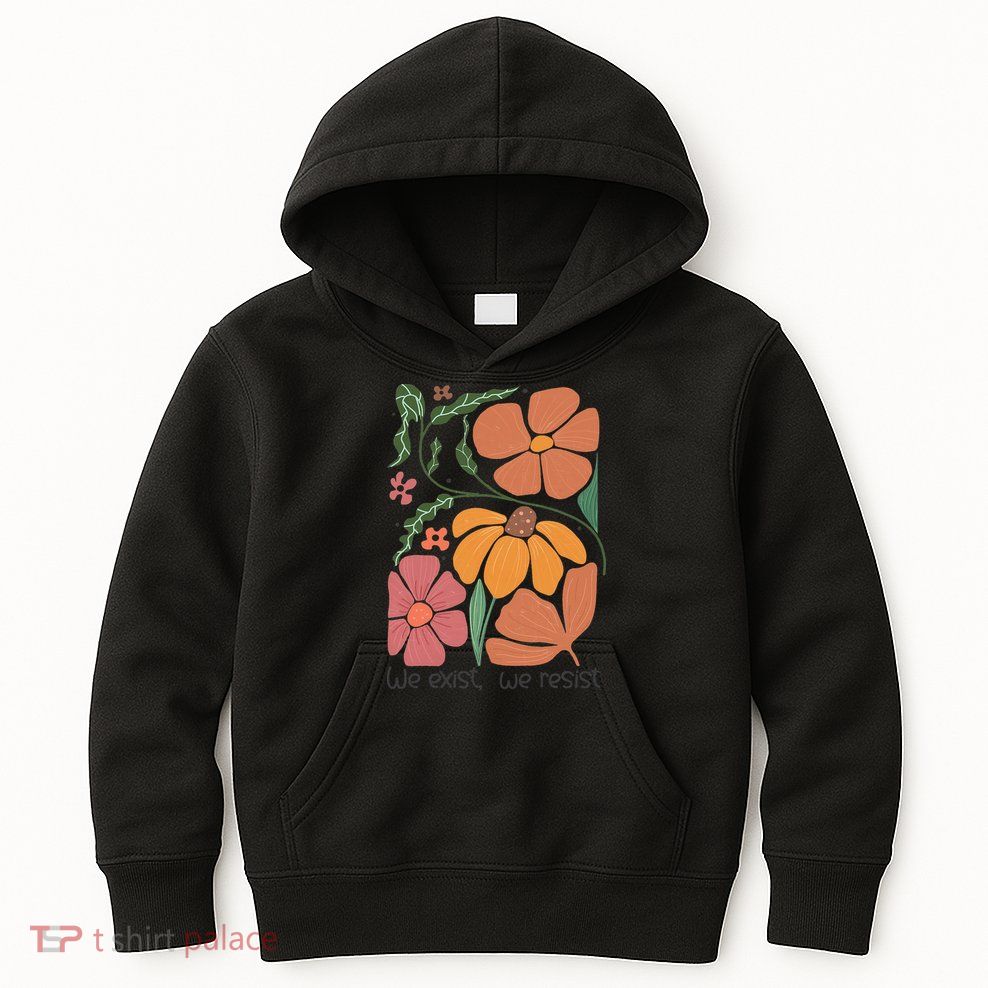 Retro Orange Blooms Groovy Floral We Exist We Resist Kids Hoodie