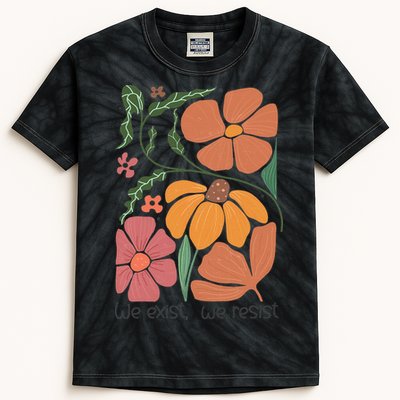 Retro Orange Blooms Groovy Floral We Exist We Resist Kids Tie-Dye T-Shirt