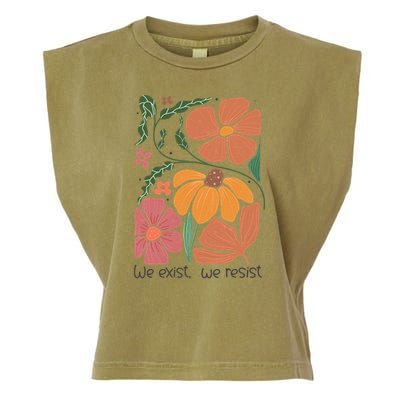 Retro Orange Blooms Groovy Floral We Exist We Resist Garment-Dyed Women's Muscle Tee