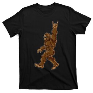 Rock On Bigfoot Sasquatch Loves Rock And Roll Sunglasses On T-Shirt