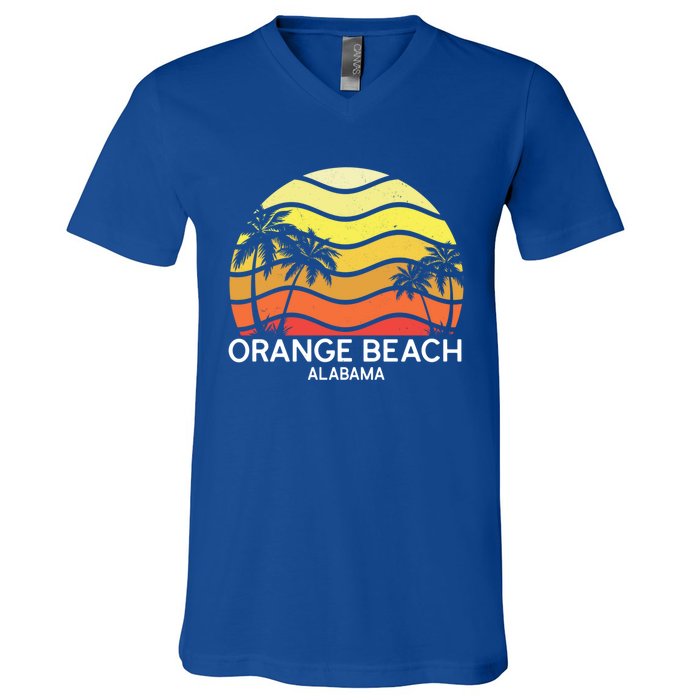 Retro Orange Beach Beach Vintage Vacation Alabama State Gift V-Neck T-Shirt