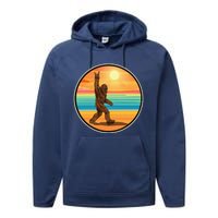 Rock On Bigfoot Sasquatch Loves Rock And Roll Sunglasses Performance Fleece Hoodie