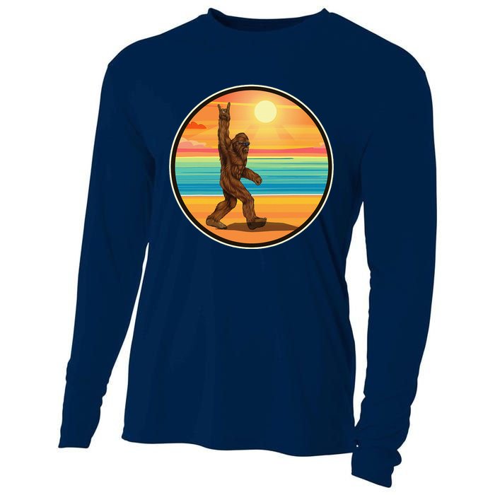 Rock On Bigfoot Sasquatch Loves Rock And Roll Sunglasses Cooling Performance Long Sleeve Crew