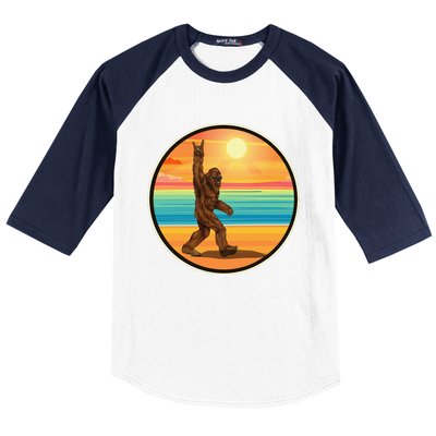 Rock On Bigfoot Sasquatch Loves Rock And Roll Sunglasses Baseball Sleeve Shirt