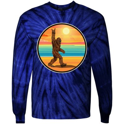 Rock On Bigfoot Sasquatch Loves Rock And Roll Sunglasses Tie-Dye Long Sleeve Shirt