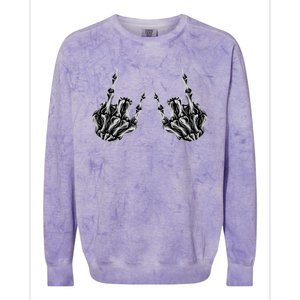 Rock On Band Rock And Roll Halloween Skeleton Hands Colorblast Crewneck Sweatshirt