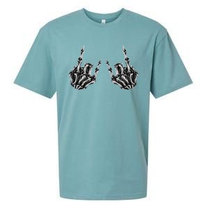 Rock On Band Rock And Roll Halloween Skeleton Hands Sueded Cloud Jersey T-Shirt