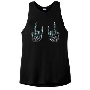 Rock On Band Rock And Roll Halloween Skeleton Hands Ladies PosiCharge Tri-Blend Wicking Tank