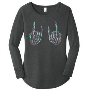 Rock On Band Rock And Roll Halloween Skeleton Hands Women's Perfect Tri Tunic Long Sleeve Shirt