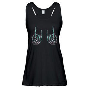 Rock On Band Rock And Roll Halloween Skeleton Hands Ladies Essential Flowy Tank