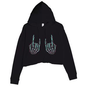 Rock On Band Rock And Roll Halloween Skeleton Hands Crop Fleece Hoodie