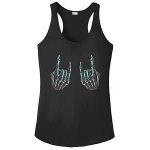 Rock On Band Rock And Roll Halloween Skeleton Hands Ladies PosiCharge Competitor Racerback Tank