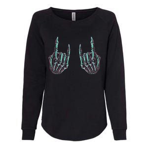 Rock On Band Rock And Roll Halloween Skeleton Hands Womens California Wash Sweatshirt