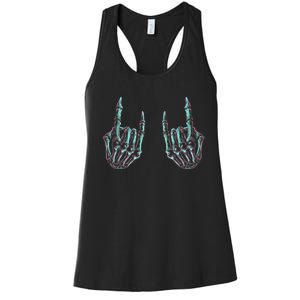 Rock On Band Rock And Roll Halloween Skeleton Hands Women's Racerback Tank