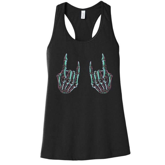 Rock On Band Rock And Roll Halloween Skeleton Hands Women's Racerback Tank