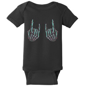 Rock On Band Rock And Roll Halloween Skeleton Hands Baby Bodysuit