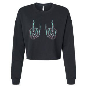 Rock On Band Rock And Roll Halloween Skeleton Hands Cropped Pullover Crew