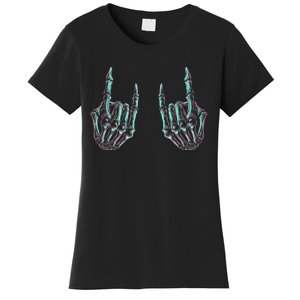 Rock On Band Rock And Roll Halloween Skeleton Hands Women's T-Shirt