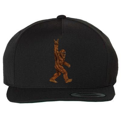 Rock On Bigfoot Sasquatch Loves Rock And Roll Sunglasses On Wool Snapback Cap