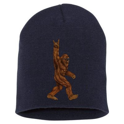 Rock On Bigfoot Sasquatch Loves Rock And Roll Sunglasses On Short Acrylic Beanie