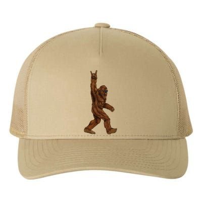 Rock On Bigfoot Sasquatch Loves Rock And Roll Sunglasses On Yupoong Adult 5-Panel Trucker Hat